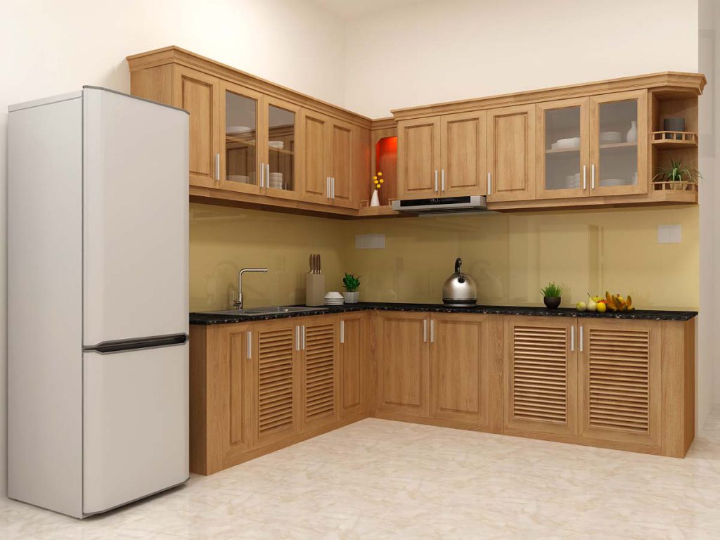 Tủ bếp gỗ Sồi tự nhiên chữ L