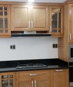 Tủ bếp gỗ Sồi tự nhiên cánh gỗ kính - KIT-04S