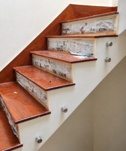 cầu thang gỗ căm xe cổ bậc sơn trắng