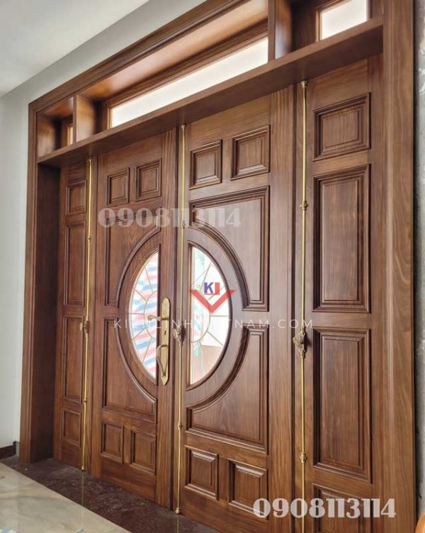 cửa mặt tiền 4 cánh gỗ tự nhiên