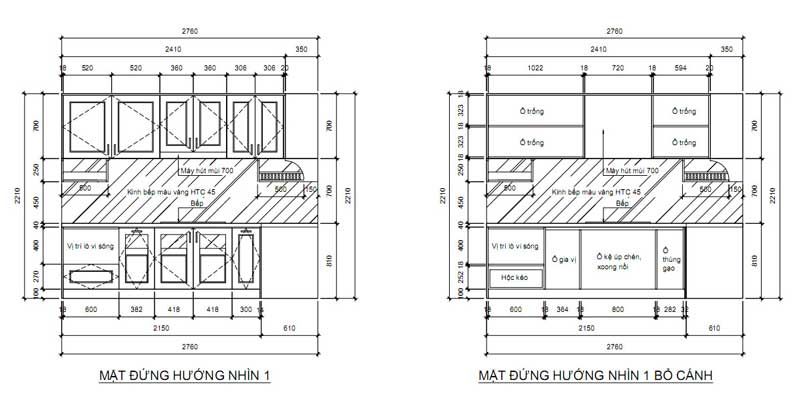 thiết kế tủ bếp gỗ gõ