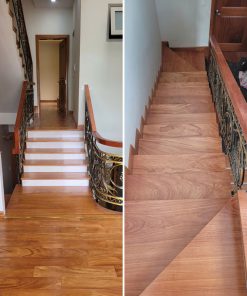 Bậc cầu thang nằm gỗ gõ đỏ Phi dày 2.7cm hoàn thiện