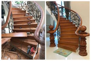 lan can sắt tay vịn gỗ