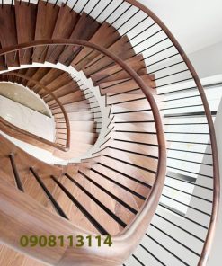 Tay vịn cầu thang xoắn gỗ óc chó 6x8cm hạt xoài