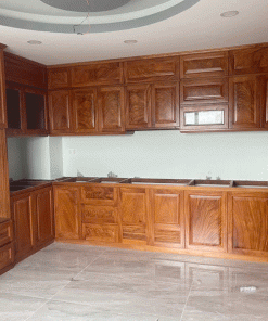 Tủ Bếp Gỗ Gõ Đỏ Nam Phi chữ L tân cổ điển