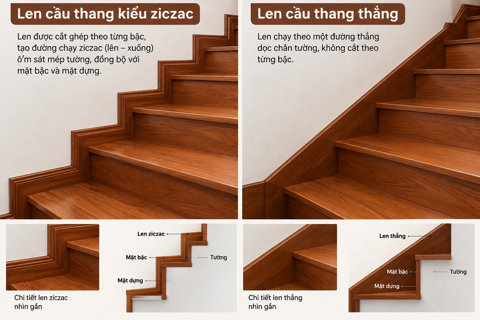 len cầu thang gỗ căm xe